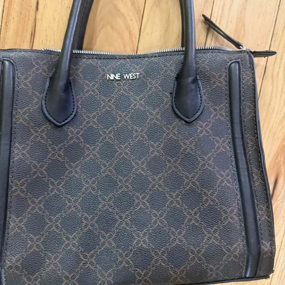 Nine West Aidenne Satchel Brown Logo Print